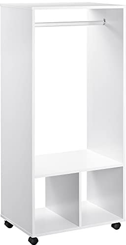 HOMCOM Armario Ropero con Ruedas Armario para Ropa con Barra Estantes Abiertos Organizador para Colgar Ropa de Dormitorio 60x40x128 cm Blanco