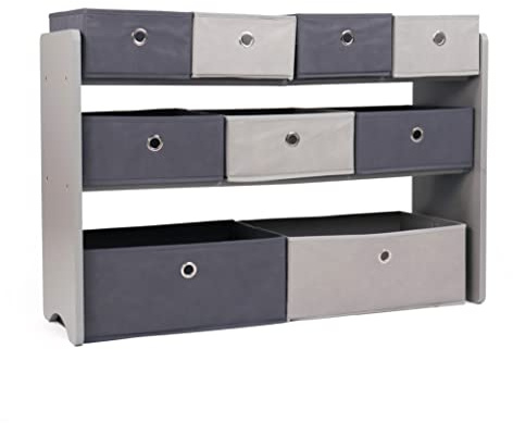 Humble Crew Large Toy Storage Organiser for Children & Toddlers, with 9 Collapsible Fabric Storage Bins, Ideal for Storing Toys, Games, Books and Craft Supplies - Grey