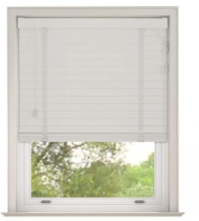 Luxury Faux Wood Venetian Blinds with Tapes, 80x130cm – White 50mm Slats