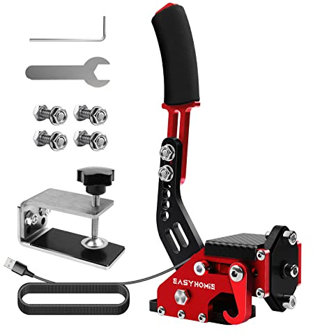 Easyhomie Freno de Mano USB de PC con Base Fija y Accesorios para Logitech G27 / G29 / T300 FANATEC, Profesional, Adaptable y Ajustable (Rojo)