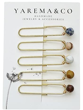 5pcs Minimalist Handmade Natural Stone Planner Clip Journal Calendar Bookmark Book tag Travelers Notebook Accessories Teacher Appreciation Gift Mother's Day (Jasper Combo)