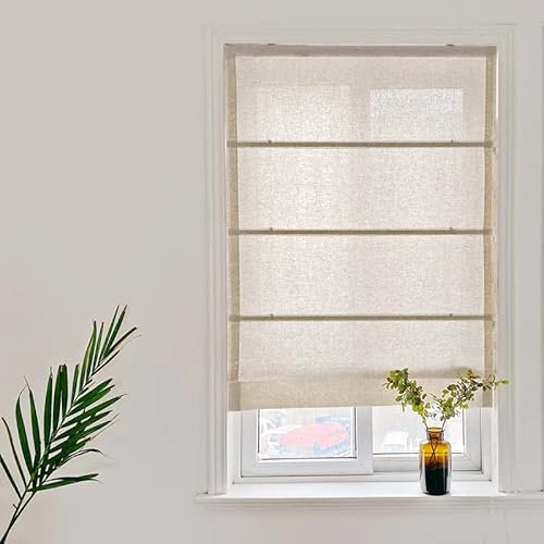 Yaland Fenster Raffrollo tageslicht Raffgardine Faltvorhang Blickdicht mit Klettverschluss Leinen landhausstil BxH 120 x 140 cm, Sand 1 Stück