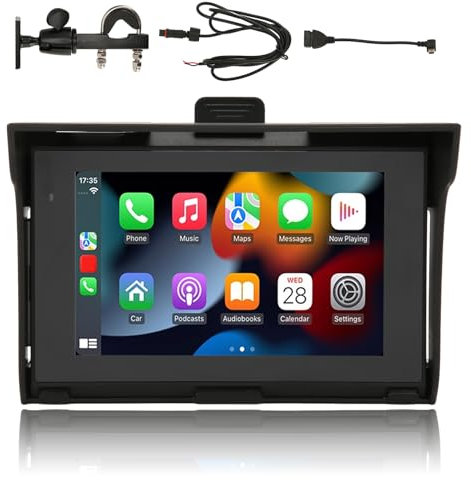 5 Motorcycle GPS Navigation Device with MirrorLink, Android Auto, IP67 Waterproof Touch Screen Car Video Player for Motorcycle, Dual Bluetooth Connection