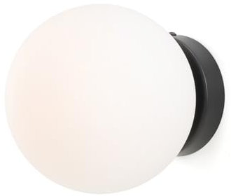 Alpinaluz Applique murale et plafond - Abat-jour sphérique en verre opale de 15 cm, base en acier, culot E27, style moderne minimaliste pour intérieur (noir)