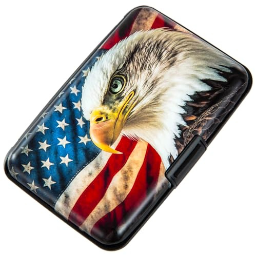 Kaabao Credit Card Holder for Men, Small RFID Blocking Wallet Business Metal Slim Mini Aluminum Hard Case for Women (American Flag Bald Eagle)