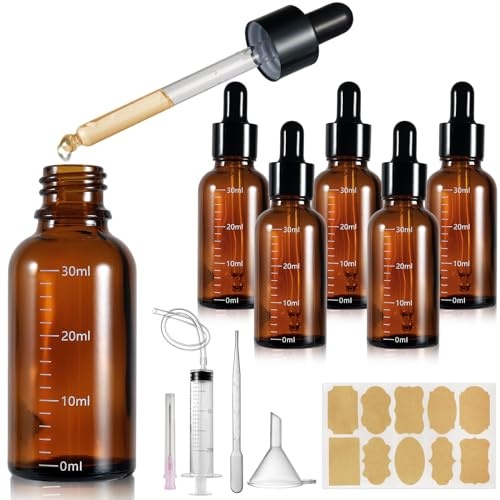 Realure 5 Pipettflaskor à 30 Ml Med Skala, Liten Droppflaska I Brunt Glas, Flaska Med Pipett, För Eteriska Oljor, Parfymoljor, Vätskor, 5 Tillbehör