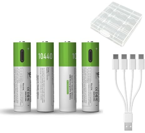 USB 10440 litiumjonuppladdningsbara batterier, 3,7 V 750 mWh uppladdningsbara batterier 10440 batteri, snabbladdning, 1 200 cykler med typ C laddkabel, överladdningsskydd, 4 stycken