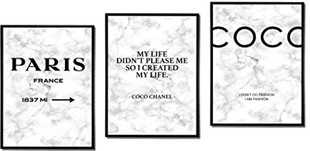 Postertech® Premium affischset, 4 bilder som snygg väggdekoration, 4 x DIN A4, marmor-vit, set Coco, (4-pack, vit)