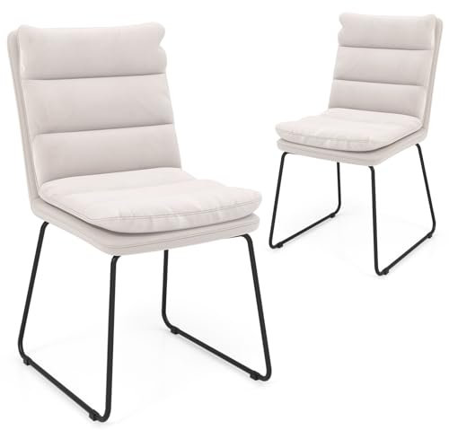 TANGZON Dining Chairs Set of 2, Upholstered Velvet Kitchen Chairs with Ergonomic Backrest, Metal Legs & Non-slip Foot Pads, Accent Side Leisure Chair Seating for Dining Living Room Restaurant