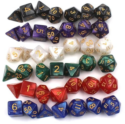 Polyedrische Würfel, 6 x 7 (42 Stück) Spielwürfel mit 7 Schwarze Kordelzugbeutel, Polyedrische RPG Würfel Würfel Tischspiele, Polyedrische Würfel Set für Dungeons and Dragons DND