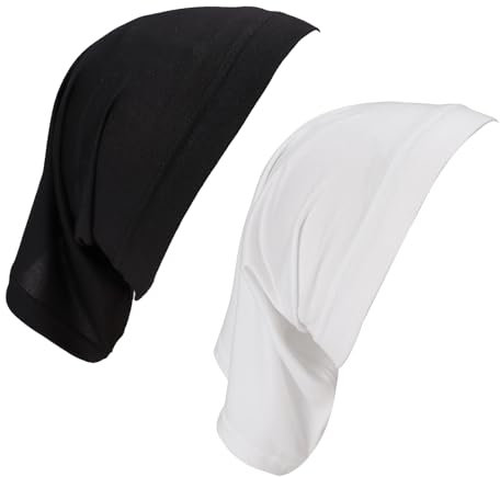 2 Stück atemaktiv und elastisch einstellbarer Modal-Mercerisierte Baumwoll-Hijab-Untertuch für Damen und Herren in Schwarz-Weiß