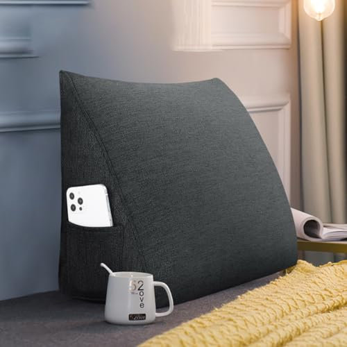 BNCKTRD Keilkissen Bett Großes Rückenkissen Bett Kopfteil Bequemes Lesekissen für Bett und Sofa 2 in 1 Rückenlehne und Kopfkissen Couchkissen Langes XXL Lendenkissen Leinen 45cm Anthrazit