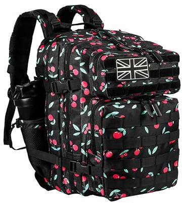 LHI Tactical Military Backpack for Men and Women 35L Army Assault Pack Bag Small Rucksack with Bottle Holder - Cherry