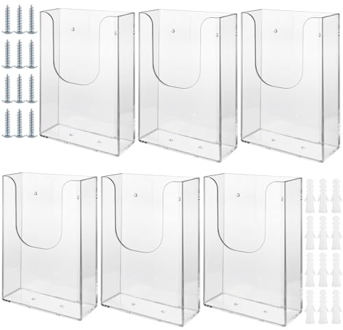 VIDETOL 6 Pcs A6 Wall Mounted Document Holder, Small Portrait Wall Mountable Menu Leaflet Holder Clear, Acrylic Wall Mounted Magazine Racks for Restaurant Menu Office Files Magazine