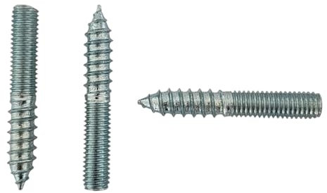 Double-Ended Dowel Screw, M8 x 50mm, Wood to Metal, Zinc Plated, Pack of 3