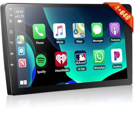 Motorsi 4+64G Autoradio 2 Din Carplay con Android Auto, 9 Pollici Autoradio Bluetooth con Schermo, GPS, WiFi, Mirror Link, Stereo Auto Doppio din Android FM/RDS, Controllo Volante e Schermo Diviso