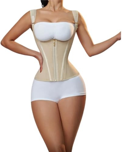 TXLEAPEY Fajas Reductoras Mujer Faja Moldeadora de Cuerpo for Mujer, Chaleco de compresión Doble, corsé de Entrenamiento de Cintura con Cremallera Ajustable y Ganchos.(Beige,XS)