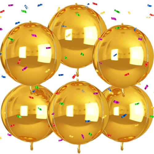 Gold Balloons,6Pcs Giant 4D Gold Round Foil Balloons 22 Inch for Birthday Graduation Prom Party Decorations and Engagement Wedding Decorations