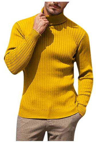 Maglione Uomo Collo Alto, Tinta Unita Casual Basic a Costine Slim Fit Maglione Girocollo Autunno Maglioncino Dolcevita Uomo Maglia-Lupetto Uomo Maglione Uomo Lana Grossa Sweater