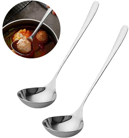Soup Ladle, 2Pcs 304 Stainless Steel Ladle Spoon Small Gravy Soup Ladle Kitchen Utensil Cooking Serving Spoon for Cooking Buffet, Party, Kitchen(COLOR:sliver)
