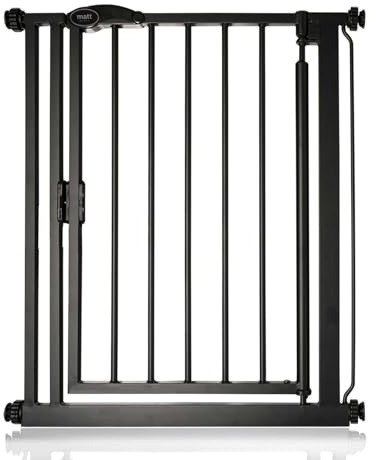 Safetots Barrière de Sécurité à Pression à Fermeture Automatique, Étroite, Barrière d'Escalier à Fermeture Automatique pour Bébé, Barrière de Sécurité, 68,5cm - 75cm, Couleur Noir Mat