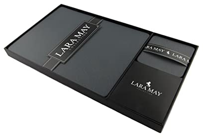 Set of 6 Recycled Leather Placemats with Coaster, Stain Heat Resistant Washable Waterproof Wipeable Anti Slip Place Mats for Dining Table Indoor & Outdoor Use - by Lara May Collection (Grey)