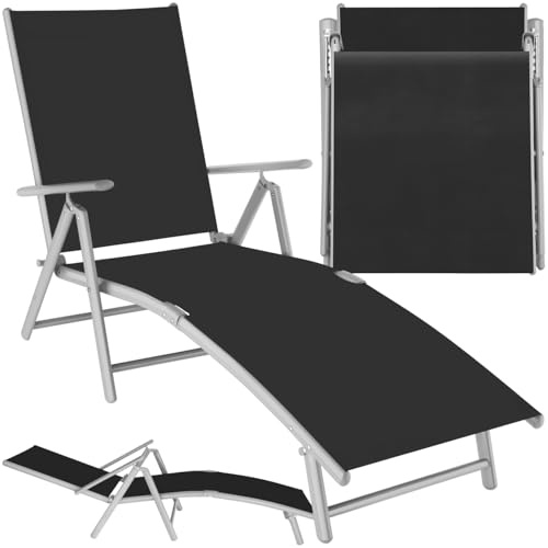 tectake® Chaise Longue Pliante Bain de Soleil Exterieur - Cadre en Aluminium, 7 Positions Inclinables, Transat de Plage Relax, Jardin, Camping, Salon de Jardin