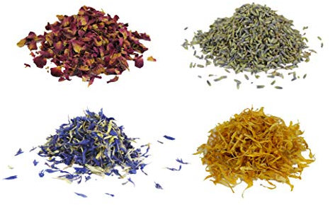 1000Kräuter 4er Blütenset getrocknete Blütenblätter Blumen Kräuter Blüten für Deko Seife Kerzen DIY Badekugeln (4er Blütenset 1)