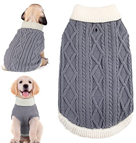 Small Dog Sweaters with Leash Hole Turtleneck Dog Sweaters Knitwear Boys Girls Warm Soft and High Stretch Pet Clothes for Fall Winter，Pet Shirts for Kitten Puppy Grey Medium