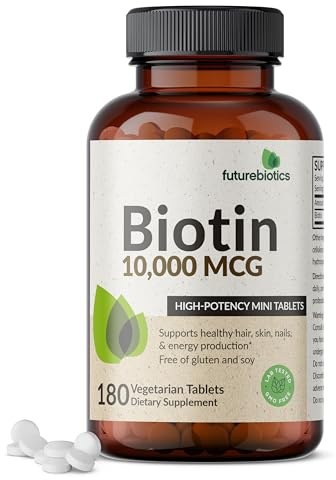Futurebiotics Biotin 10,000 MCG High Potency Tablets Supports Healthy Hair, Skin & Nails & Energy Production, Non-GMO, 180 Vegetarian Tablets