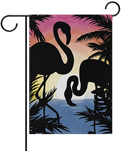 Drapeau de jardin avec flamant rose tropical et palmier - Bannière d'intérieur amusante - Bannière durable pour 32 x 48 cm