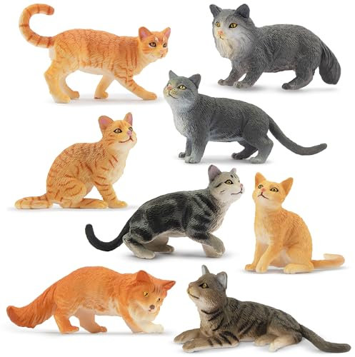 TOYMANY 8 Stück Katze Tiere-Figuren Set Spielfiguren Katzenfiguren Kleine-Spielzeug Plastiktiere Ornamente Miniatur Katze für Kinder, zum Spielen oder als Deko Cupcake Topper, Geburtstagsgeschenk