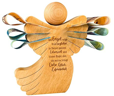 Engel Figur aus Holz, Schutzengel mit Gravur, Holzengel Dekofigur, Geldgeschenk für Mädchen und Jungen, Taufgeschenk, Holz Deko Engel, Geschenke zur Geburt, Holzfiguren Dekoration, Engelfigur
