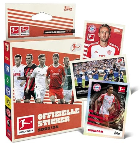 Topps Bundesliga Stickers 23/24 - Eco Pack - enthält 45 Sticker inklusive 3 Holofoil-Sticker
