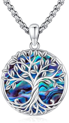 Eusense Árbol de la Vida Collar de Plata de Ley 925 Árbol de la Vida Colgante con Concha de Abulón Árbol Cadena Joyería Regalo para Mujeres Niñas