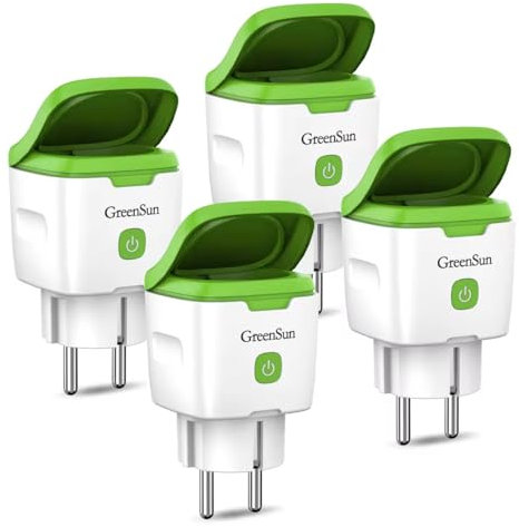 GreenSun WLAN Steckdose Outdoor 4er Stromzähler für Steckdose Zeitschaltuhr Aussenbereich Smart Steckdose Zeitschaltuhr Steckdose Außen Alexa Steckdose Outdoor Steckdose Wlan Steckdose IP44 Wasserfest