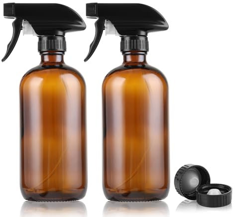 ASelected 2Pcs Glass Spray Bottles, 500ml Spray Bottles Empty Amber Glass Misting Sprayers for Cleaning, Adjustable Trigger Sprayer for Hair, Essential Oils and Gardening