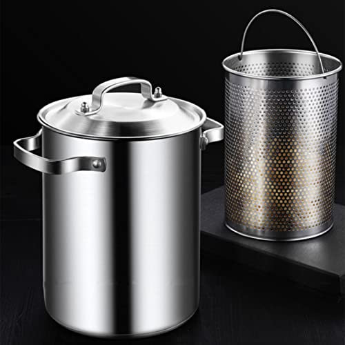 WJFLUCK Asparagus Pot, 304 Stainless Steel Vegetable Steamer Spaghetti Pasta Cooker Pot, Oil Deep Fry Pan Home Kitchen Cooking Tool with Basket and Lid, 4.2L, BPA Free