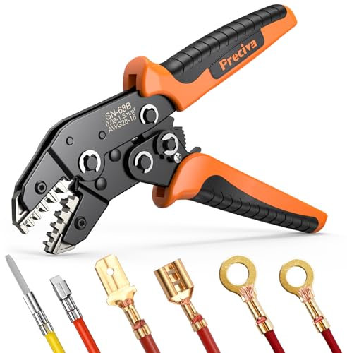 Pince à Sertir, Preciva DoPont Circlip Pince a Sertir pour ATX/EPS/PCIE/SATA Connecteur Bêche, 0.08-1.5mm²/28-16 AWG Pince à Sertir à Cliquet Pince a Cosse pour Les Travaux Électriques