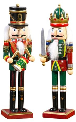 2Pcs Wooden Nutcracker Soldiers, 30cm Wood Painted Hanging Table Desktop Decor, Ornament for Home Fireplace Festive Traditional Christmas Tree Party Decoration