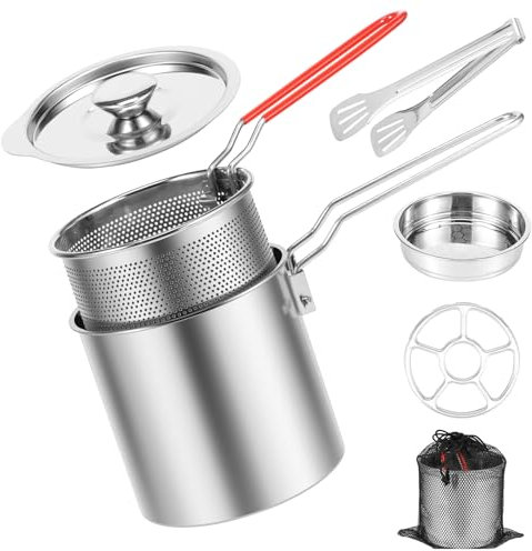 Friteuse à Huile Mini Friteuse Mit öL 1 Personne En 304 Acier Inoxydable Friteuse éLectrique Avec Couvercle Et Passoire Friteuse Avec Panier Et PoignéE Amovible Petite Friteuse à Economie