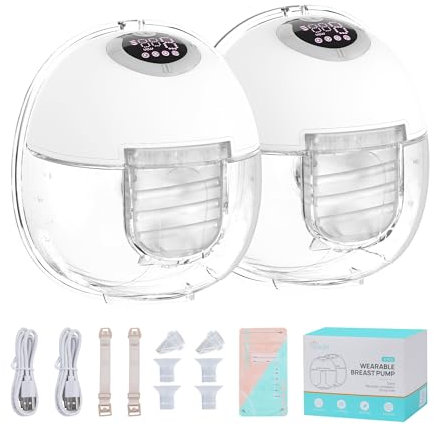 Milchpumpe Elektrisch Tragbar, Elektrische milchpumpe freihändig 4 Modi und 9 Stufen, Milchpumpe mit LED-Anzeige, mit 19/21-mm-Flansch, BPA-frei, lange Lebensdauer (2 Stück, weiß)