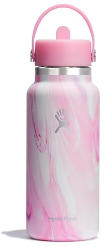 Hydro Flask 32 Oz Wide Flex Straw Cap Bottle - Insulated Stainless Steel - Wide Straw Lid, Non Spill, Leakproof in Jelly Pink