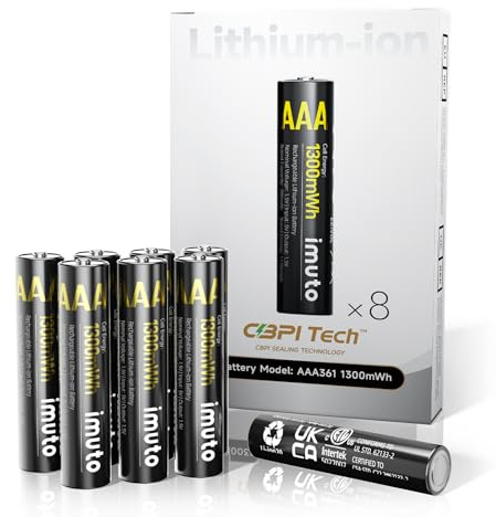 imuto 8 batterie al litio AAA, batterie ricaricabili AAA, tipo agli ioni di litio da 1300 mWh AAA, bassa autoscarica da 1,5 V, con scatola di protezione per batteria (non caricatore)
