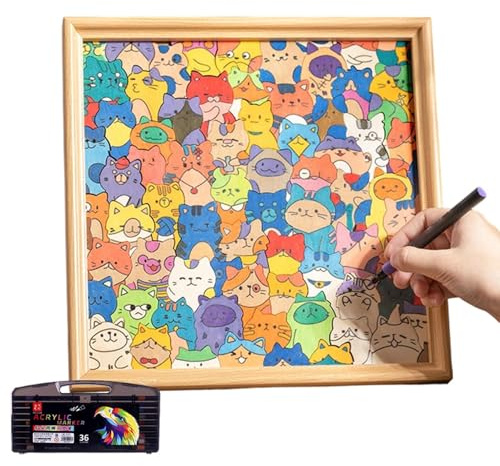 Puzzle éducatif pour Chat - Puzzle en Bois avec feutres - Design Animal avec Cadre Photo intégré - Idéal pour Les et Les Filles - Idéal pour Les et Les Filles - Idéal pour Les