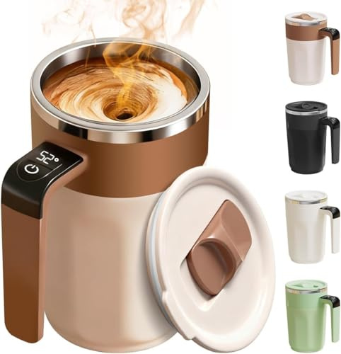 Tasse à Café à Agitation Automatique Avec Affichage De La TempéRature, Tasse à Agitation Automatique Avec Couvercle, Matériau En Acier Inoxydable Adapté Au Café, Au Lait Et à D'Autres Boissons (Brun)