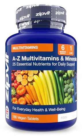 Zipvit A-Z Multivitamin Tablets for Men & Women, 25 Essential Vitamins & Minerals, Extra Support for Energy, Heart, Immunity & Mental Performance, 180 Vegan Tablets, 6 Month Supply