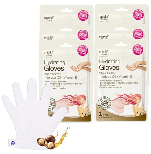 Epielle Hydrating Hand Mask 6 Pairs, Relieve and Soften with Shea Butter & Jojoba Oil, Deep Moisturizing Gloves for Dry, Cracked Hands, Self Care Gifts for Women, Spa Kit, Easter Basket Stuffers