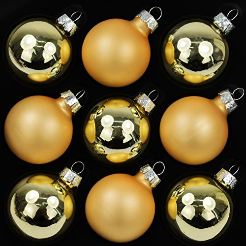 9er Set Weihnachtskugeln Echtglas Kugeln Glaskugeln Weihnachten Weihnachtsdeko Christbaumkugeln Ø 4 cm - Gold (5 x glänzend - 4 x matt)