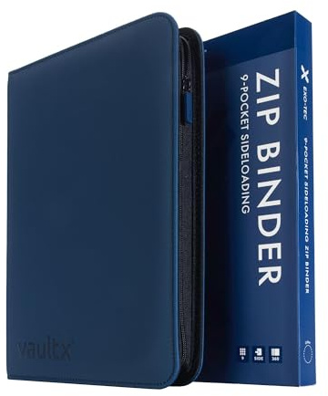 Vault X 9-Taschen-Trading-Kartenordner mit Reißverschluss, 360 Karten, Premium Exo-Tec-Albummaterial, 20 seitlich ladbare Seiten, Sammelordner für Sammelkartenspiele, Sportkarten, TCG (Blau)